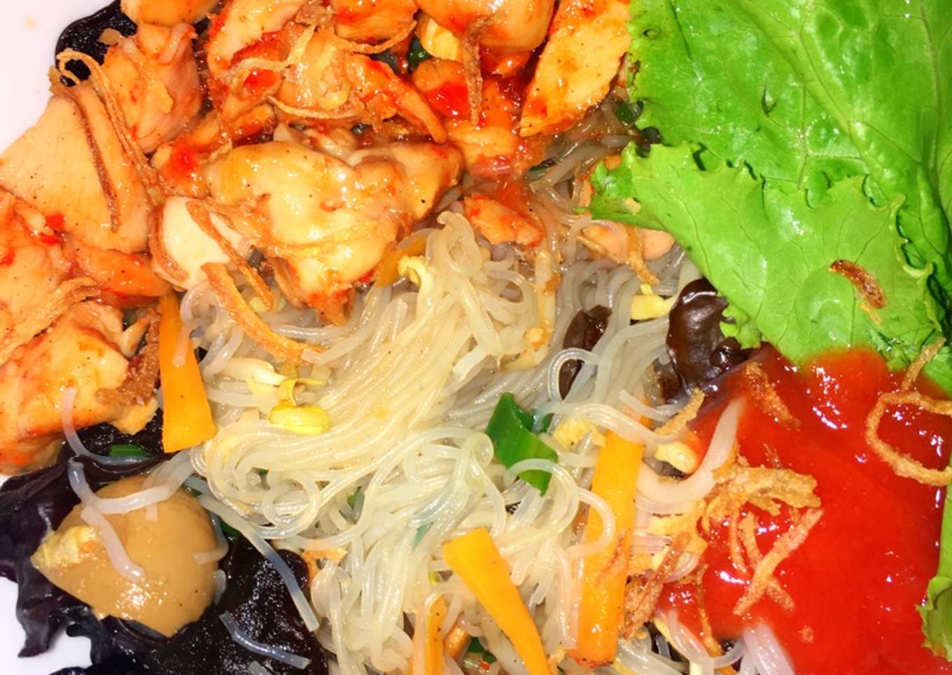 Bihun rebus jamur ayam (menu diet no oil high protein)
