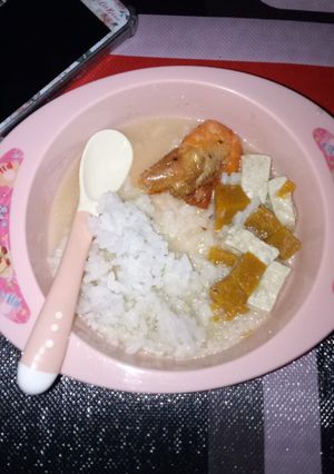 Foto resep MPASI 4* 11m : sayur bobor + udang goreng + nasi putih