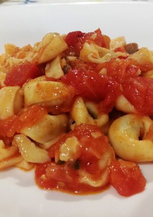 A picture of Meat-Filled Tortellini with Crushed Tomatoes.