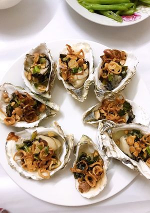 Hình của món Hàu nướng mỡ hành (nồi chiên không dầu).