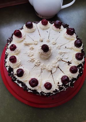 A picture of Black forest cake.