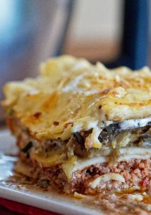 Une photo de Lasagnes bœuf porc tomate aubergine et courgette au Cook Expert