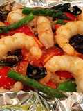 Cuscús con gambones en papillote