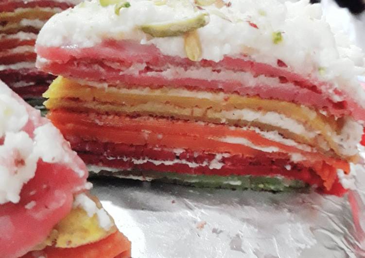 Eggless rainbow cake