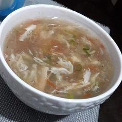 A picture of Chicken corn vegetable soup.