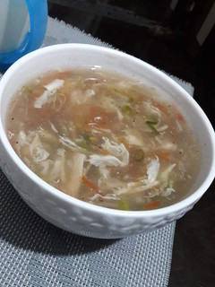 A picture of Chicken corn vegetable soup.
