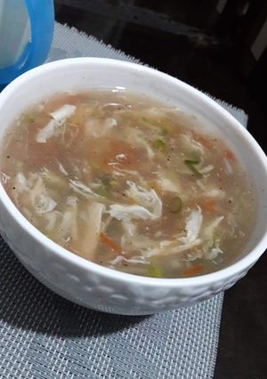 A picture of Chicken corn vegetable soup.