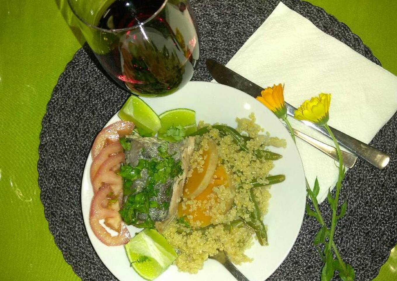 Salmón al vapor con Quinoa Calabaza