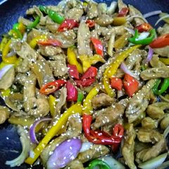 A picture of Saucy potato chicken.
