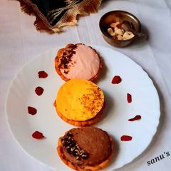 3 Flavour Steamed Shrikhand Tart A picture of 3 Flavour Steamed Shrikhand Tart.