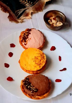 A picture of 3 Flavour Steamed Shrikhand Tart.