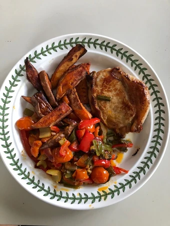 Easy Way Make Recipe Pork Loin Chop, Sweet Potato Chips &amp; Sautéed Vegetables that is Can Pamper Your Tongue, Perfect}