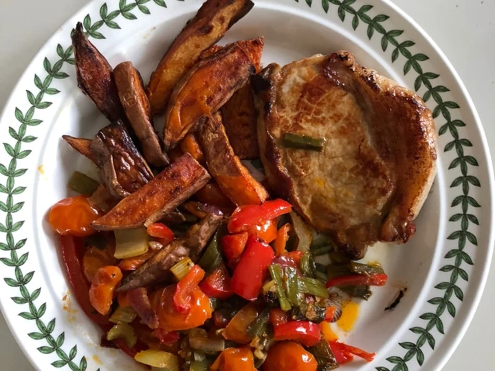 Easy Way Make Recipe Pork Loin Chop, Sweet Potato Chips & Sautéed Vegetables that is Can Pamper Your Tongue, Perfect}