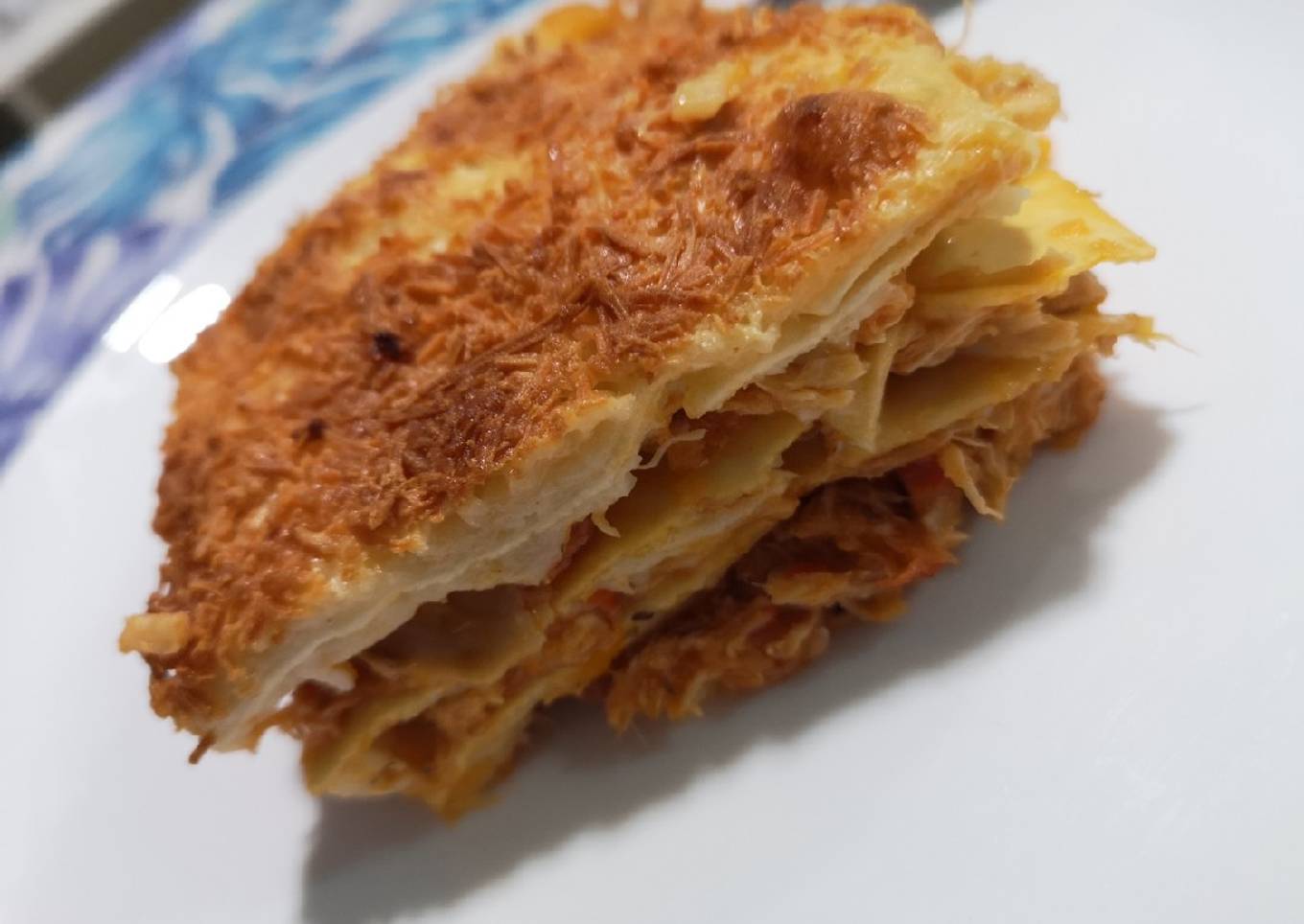 Lasaña de pollo y bacon