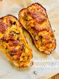 Butternut squash baked with chicken, vegetables and cheese