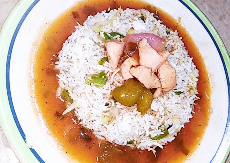 Fried rice with chicken shashlik (secret restaurant recipe)