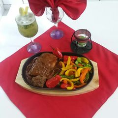 Beef steak with vegetables A picture of Beef steak with vegetables.