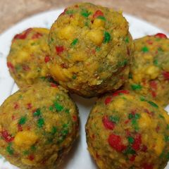 A picture of Ladoo besan colourful ladoo for any occasion or as dessert.