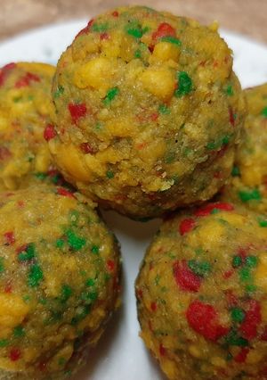 A picture of Ladoo besan colourful ladoo for any occasion or as dessert.