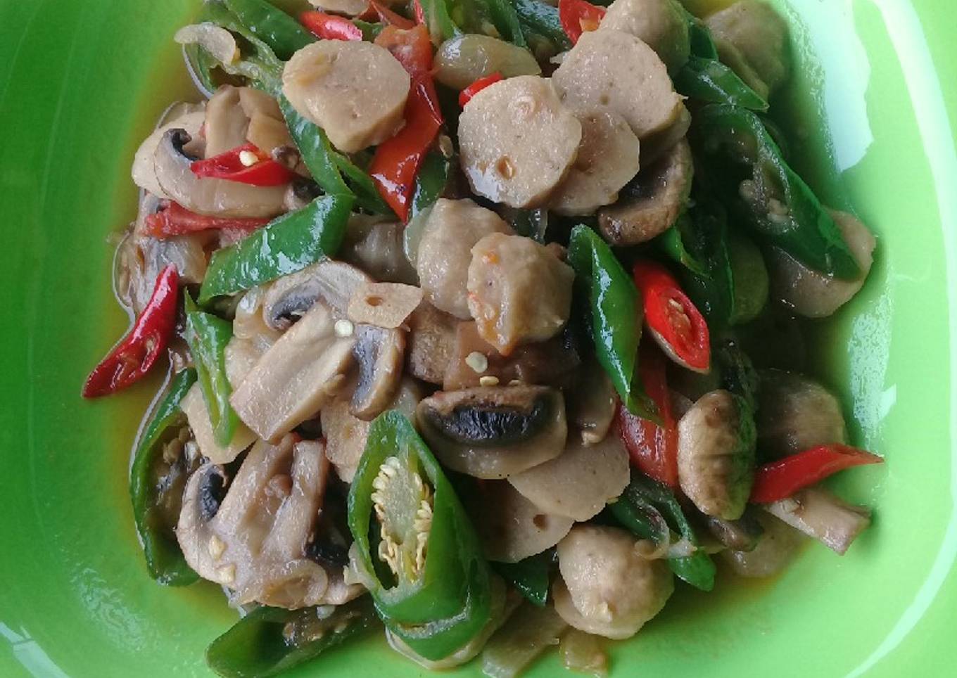 Jamur kancing,Bakso Masak cabe ijo