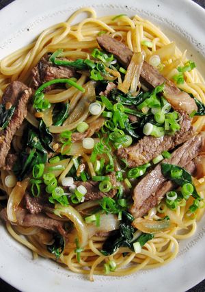 A picture of Beef & Spinach Spaghetti Garlic Soy Sauce.