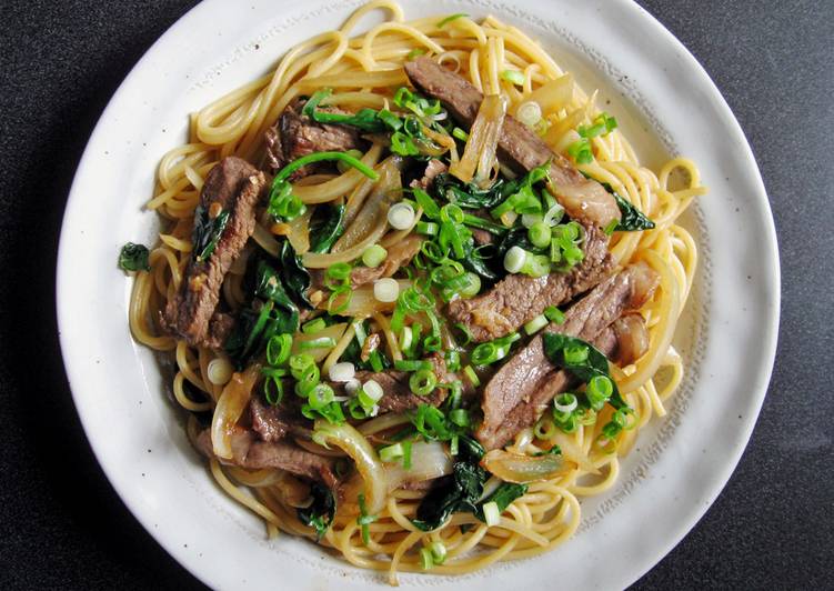 Beef &amp; Spinach Spaghetti Garlic Soy Sauce