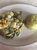 Rajitas con papa y arroz verde