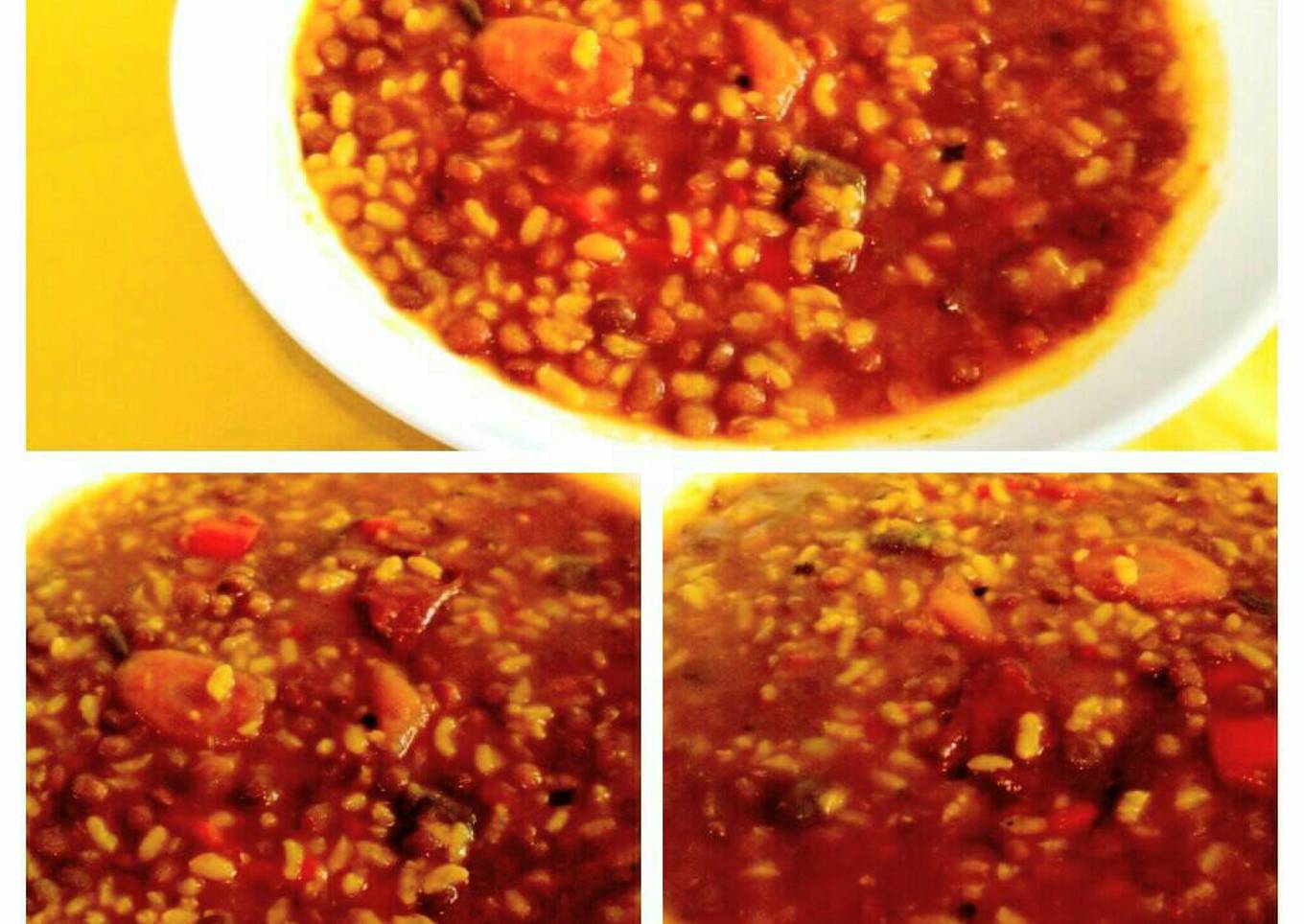 Lentejas con verduras y arroz