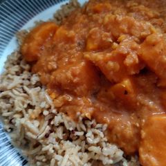 Red lentil and sweet potato slow cooker curry A picture of Red lentil and sweet potato slow cooker curry.