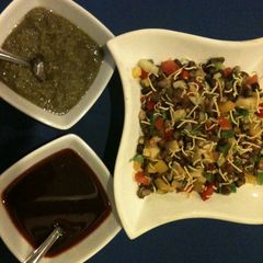 A picture of Moong-Moth and Masoor Sprout Chaat.