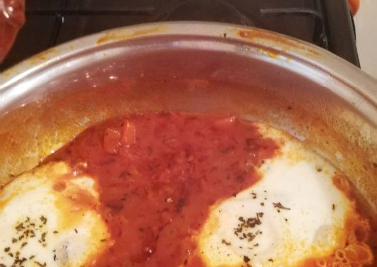 Simple Way to Make Homemade Shakshouka (eggs in tomato and basil sauce)