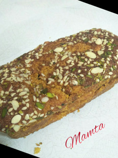 A picture of Pumpkin dry fruit loaf cake.