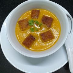 Carrot Ginger Soup With Croutons A picture of Carrot Ginger Soup With Croutons.