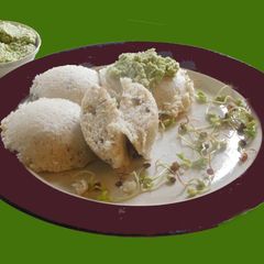 Idli with sago and horse gram sprouts A picture of Idli with sago and horse gram sprouts.