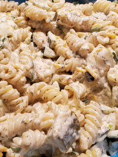A picture of Dill Pickle Pasta Salad.