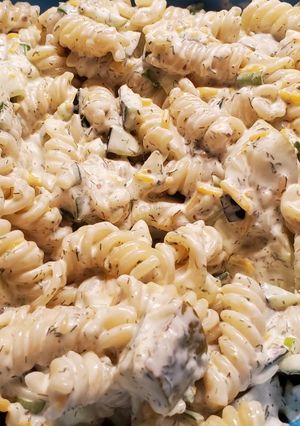 A picture of Dill Pickle Pasta Salad.