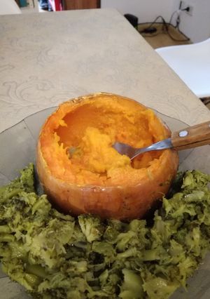 Una foto de Puré exprés delicioso de calabaza en microondas