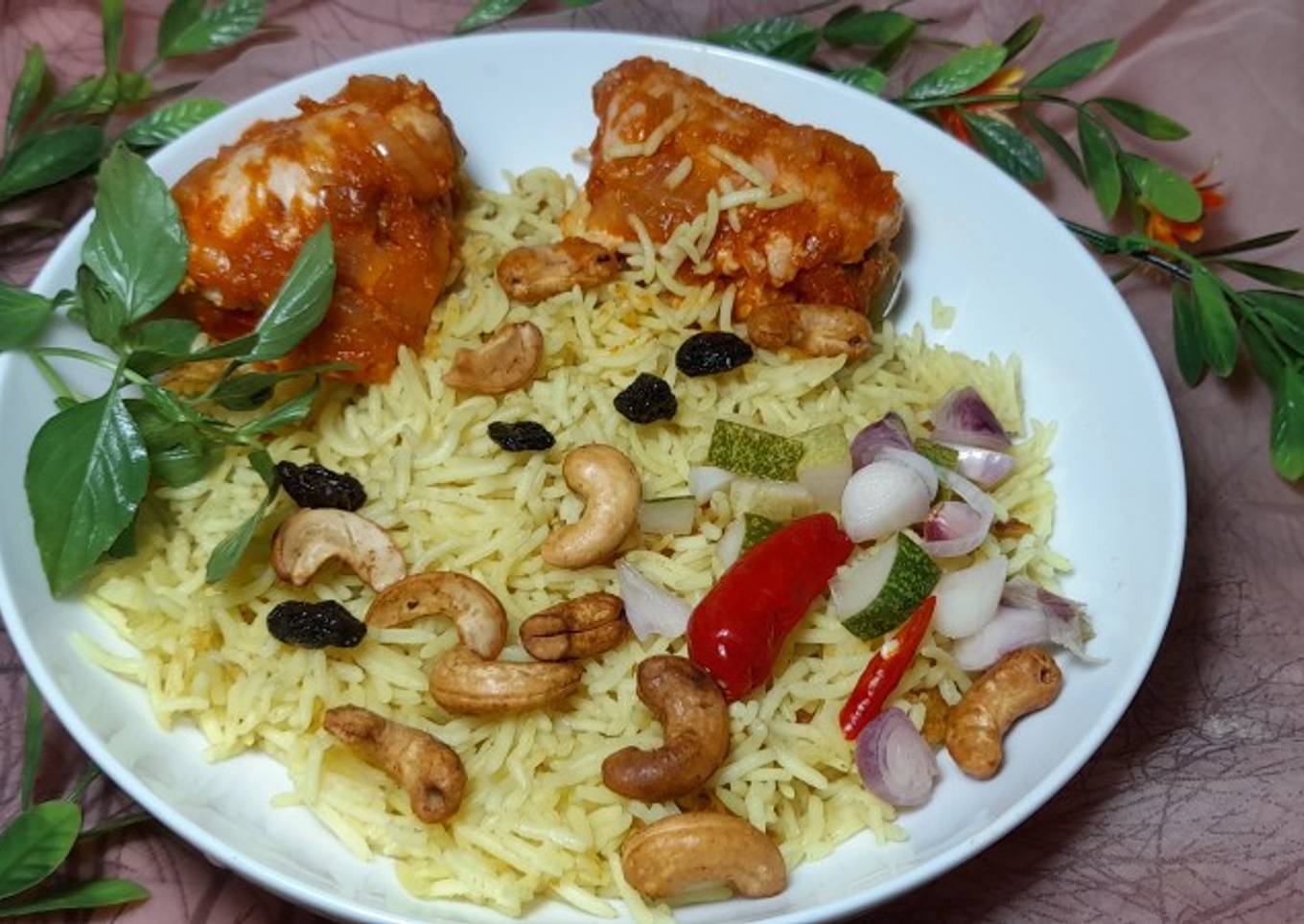 Nasi Biryani masak rice cooker dengan chicken rolls