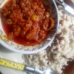 Riceand beans with stew A picture of Riceand beans with stew.