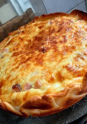 Una foto de Tarta de queso y panceta🥓🧀