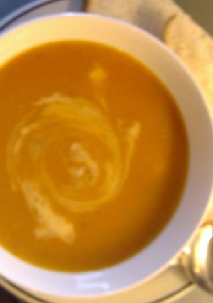 A picture of "V" spiced carrot and butternut soup.