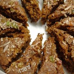 A picture of Flaxseed oatmeal wheat coconut jaggery cake.