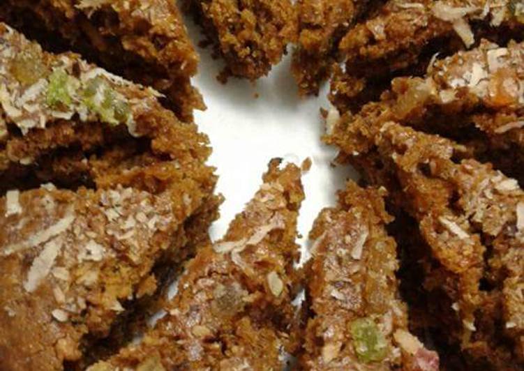 Recipe of Quick Flaxseed oatmeal wheat coconut jaggery cake