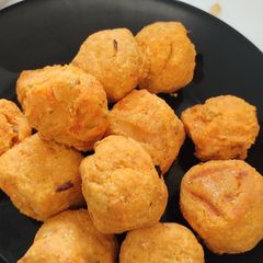 A picture of Sweet potato falafel with carrot 🥗🥕 salad. Gluten free. Air fryer.