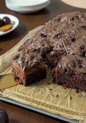 Zdjęcie przepisu Ciasto czekoladowe że śliwkami i kruszonką.