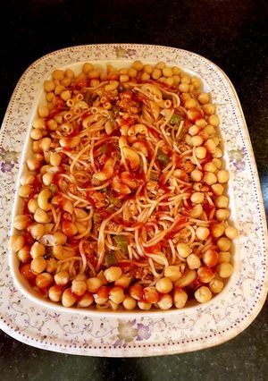 A picture of Macaroni chana chaat.