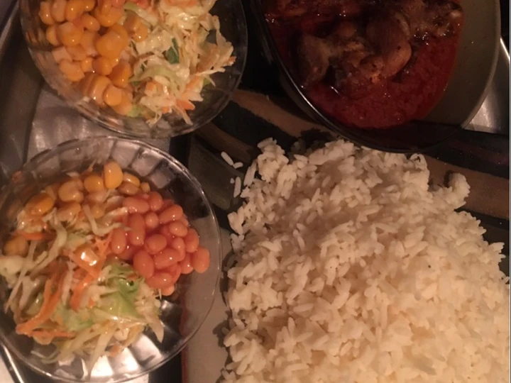 Easy Way Make Recipe Rice chicken stew with salad 🥗 that is Can Pamper Your Tongue, So Delicious}