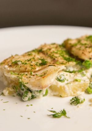 A picture of Baked Tilapia and Potatoes in Cream.