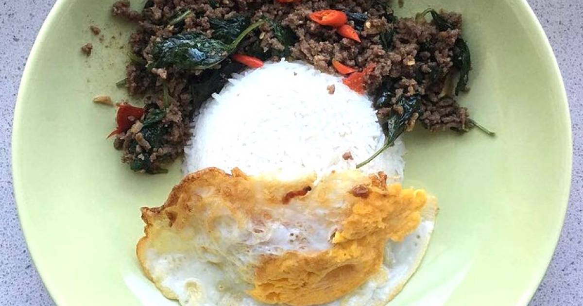 Resep Thai Spicy Stir Fry Minced Beef with Basil Leaves Daging Cincang