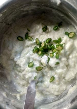 A picture of Curd cucumber Raita.